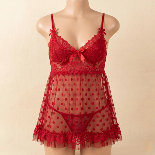 Nazneenah See-Through Net Frock & Ribbon Detail Nighty Set