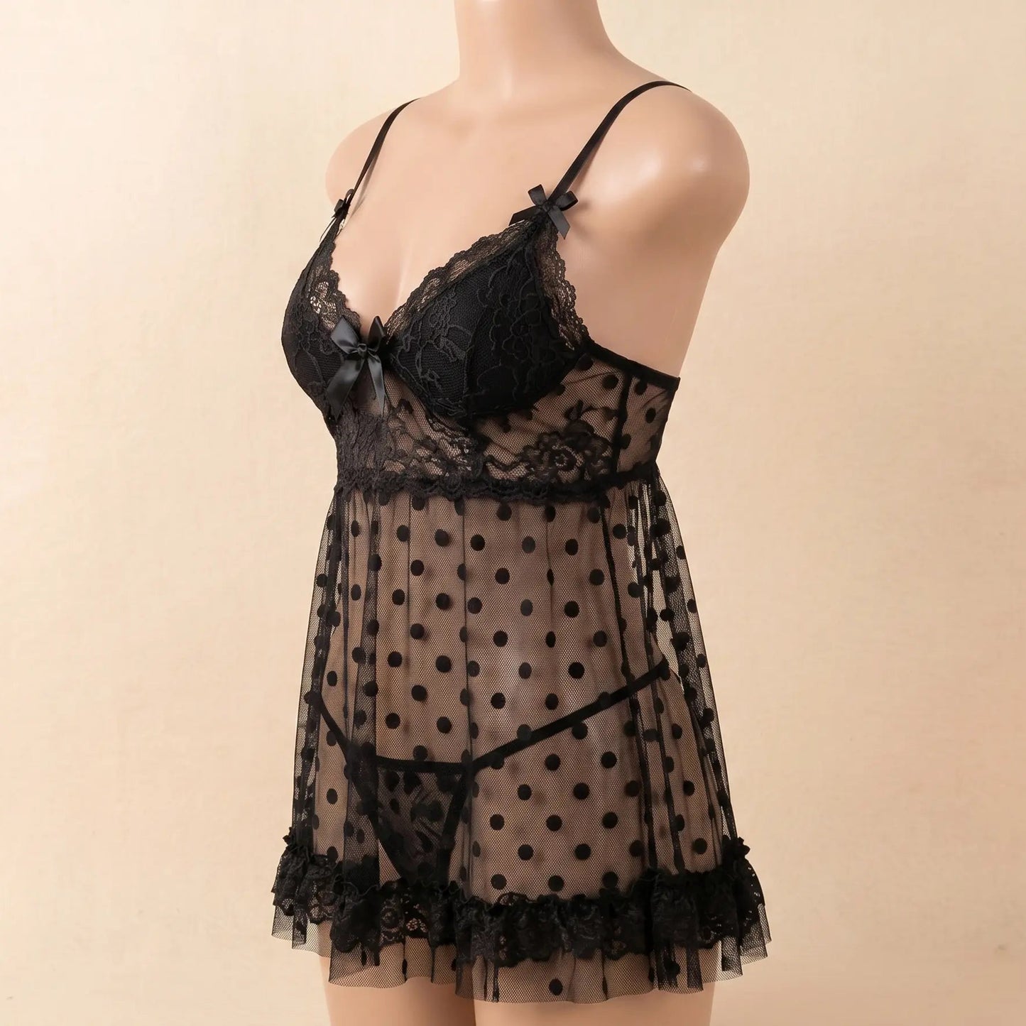 Nazneenah See-Through Net Frock & Ribbon Detail Nighty Set