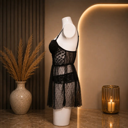 Nazneenah Lace Mesh Babydoll Nightdress for Women