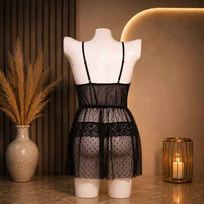 Nazneenah Lace Mesh Babydoll Nightdress for Women