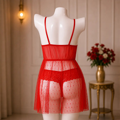 Nazneenah Lace Mesh Babydoll Nightdress for Women