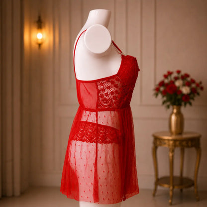 Nazneenah Lace Mesh Babydoll Nightdress for Women