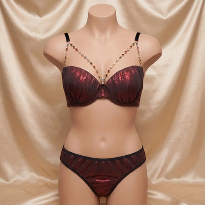 Nazneenah Shimmer Wrinkle-Textured Beaded Bra Set