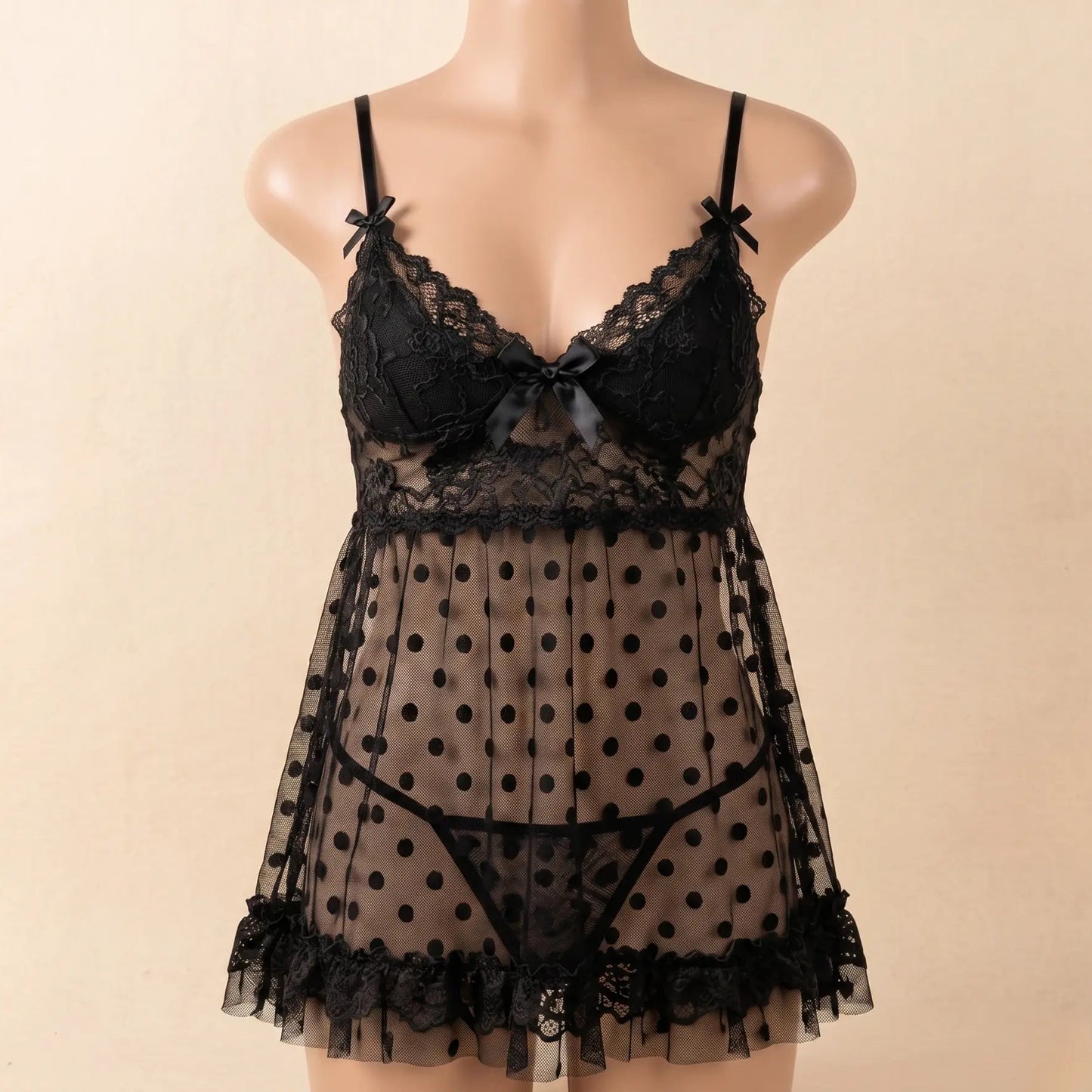 Nazneenah See-Through Net Frock & Ribbon Detail Nighty Set