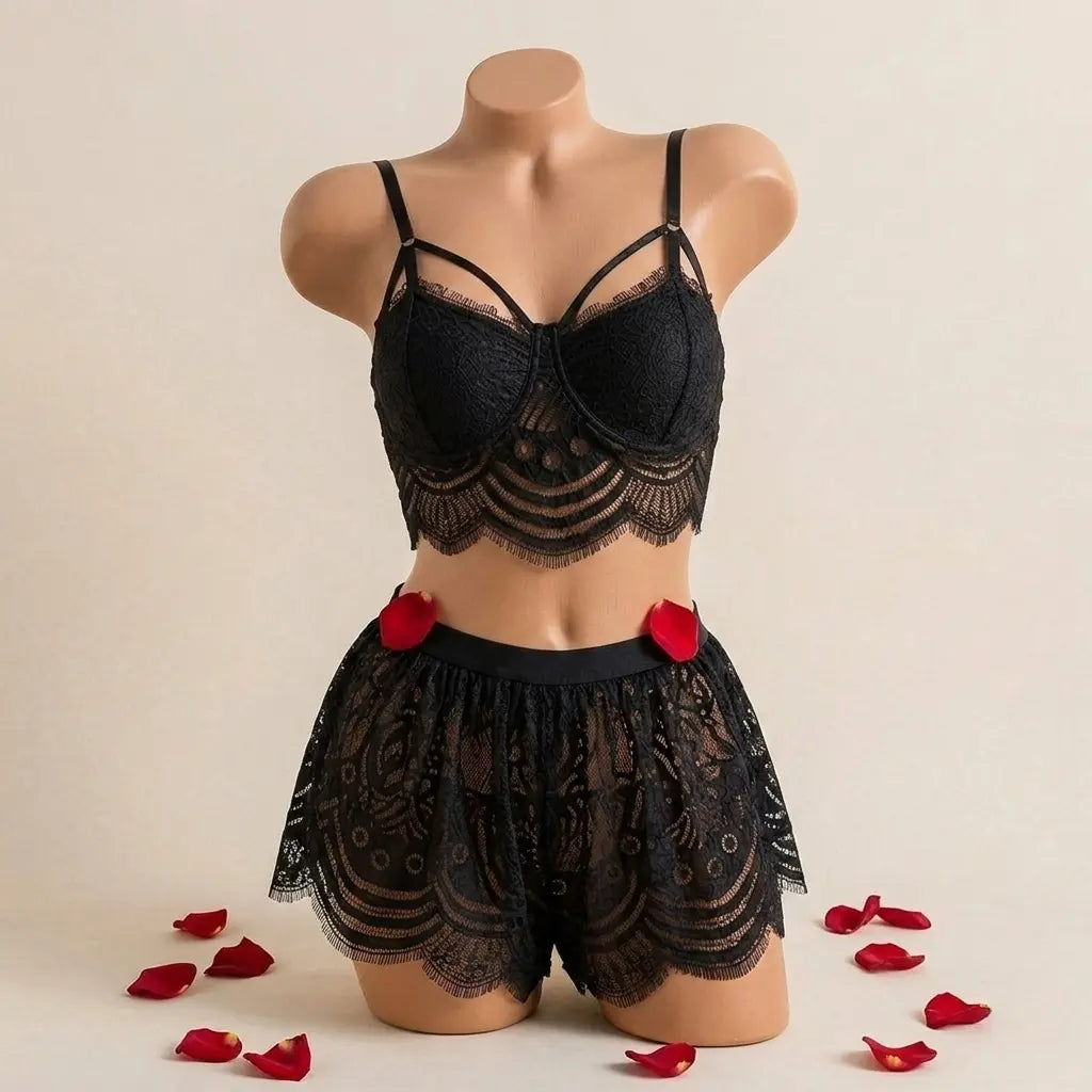 Nazneenah Lace & Net Short Lehenga-Style Bridal Set