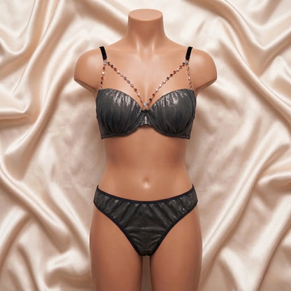 Nazneenah Shimmer Wrinkle-Textured Beaded Bra Set
