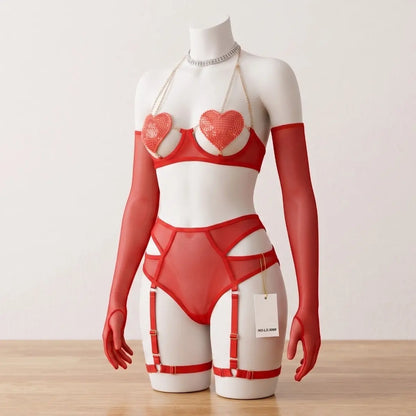 Nazneenah Avant-Garde Metallic Chain & Heart-Bead Nighty Set