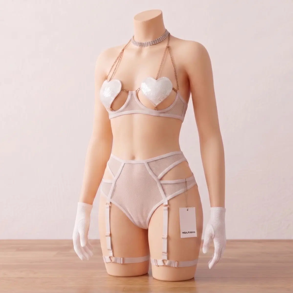 Nazneenah Avant-Garde Metallic Chain & Heart-Bead Nighty Set
