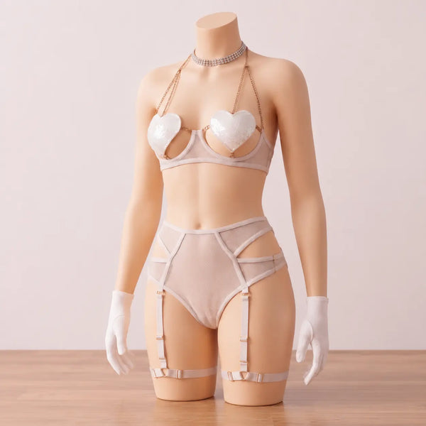 Nazneenah Avant-Garde Metallic Chain & Heart-Bead Nighty Set