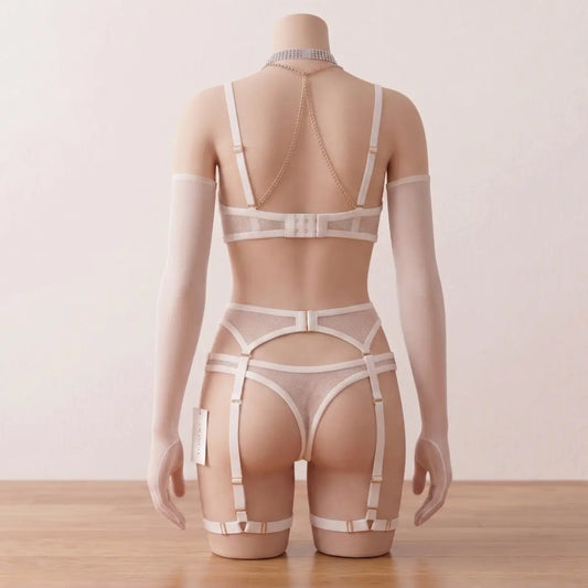 Nazneenah Avant-Garde Metallic Chain & Heart-Bead Nighty Set