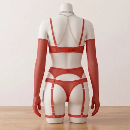 Nazneenah Avant-Garde Metallic Chain & Heart-Bead Nighty Set