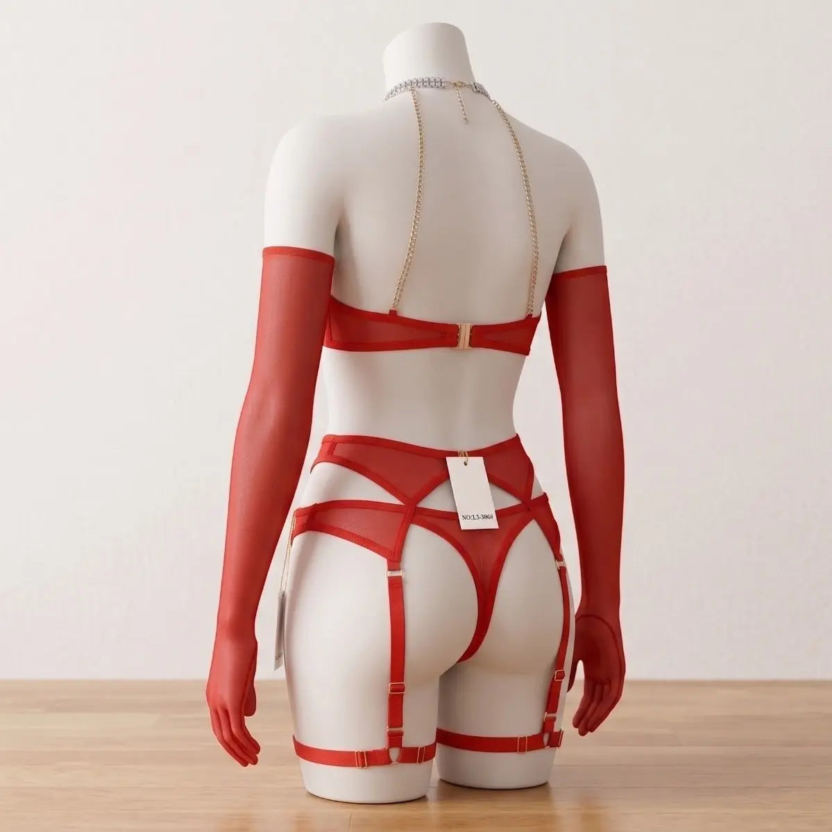 Nazneenah Avant-Garde Metallic Chain & Heart-Bead Nighty Set